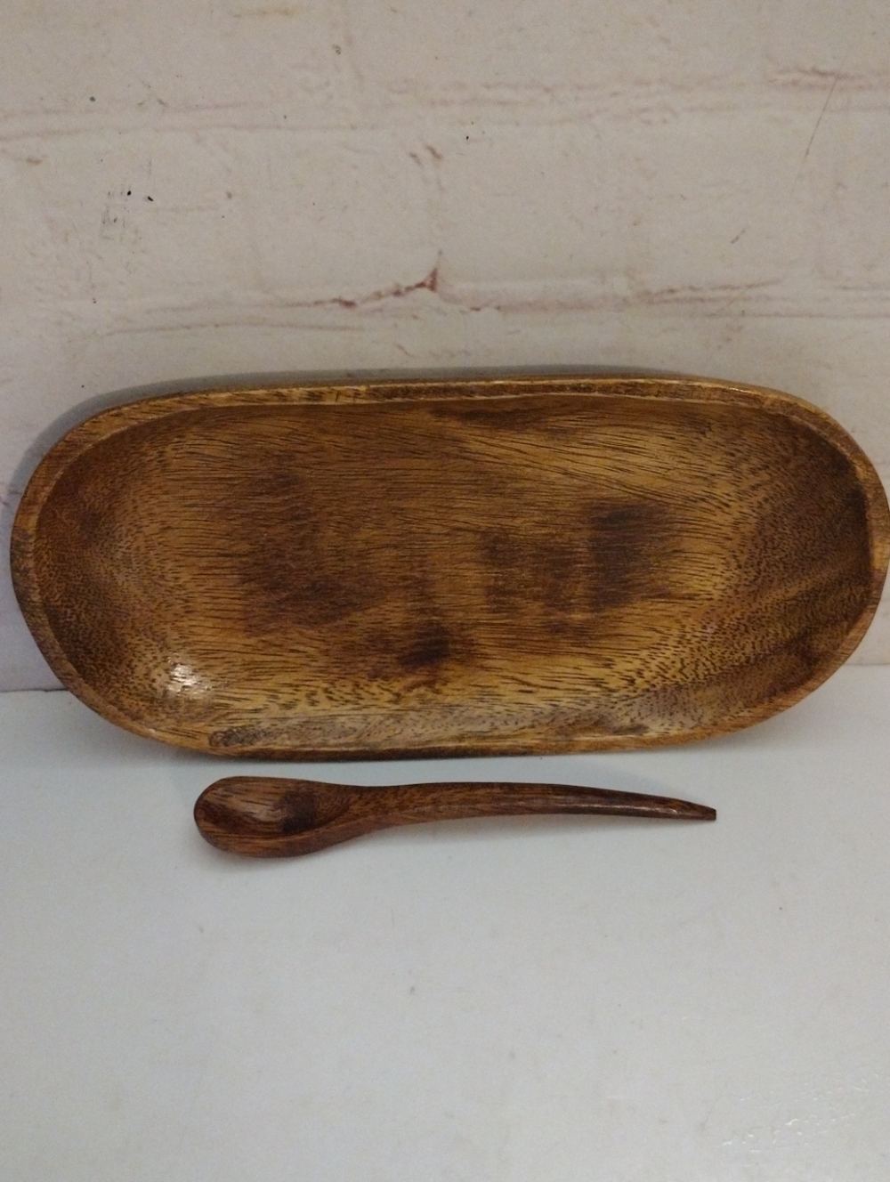 Vintage Monkey Pod Wood Hand Crafted Dish with Spoon Made in Phillipines